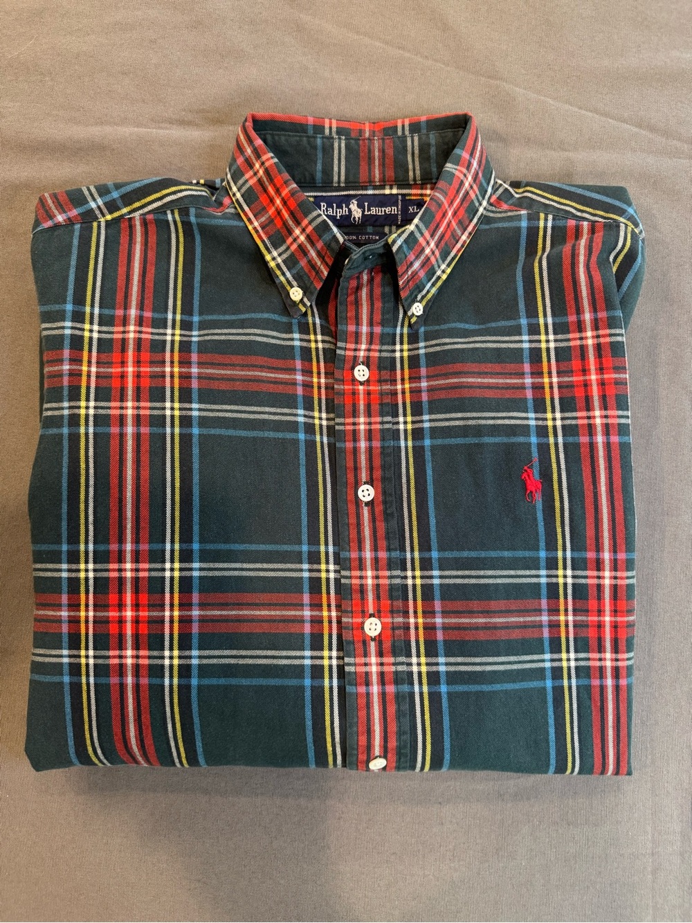 Vintage Ralph Lauren Men's XL Navy Red Yellow Plaid Button-Down Shirt